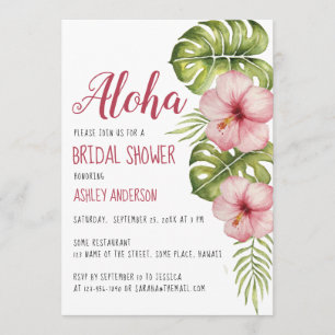 Aloha Tropical Floral Bridal Shower Pink Hibiscus Invitation