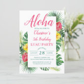Aloha Tropical Floral Luau Birthday Party Invitation (Standing Front)