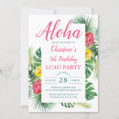 Aloha Tropical Floral Luau Birthday Party Invitation (Front)