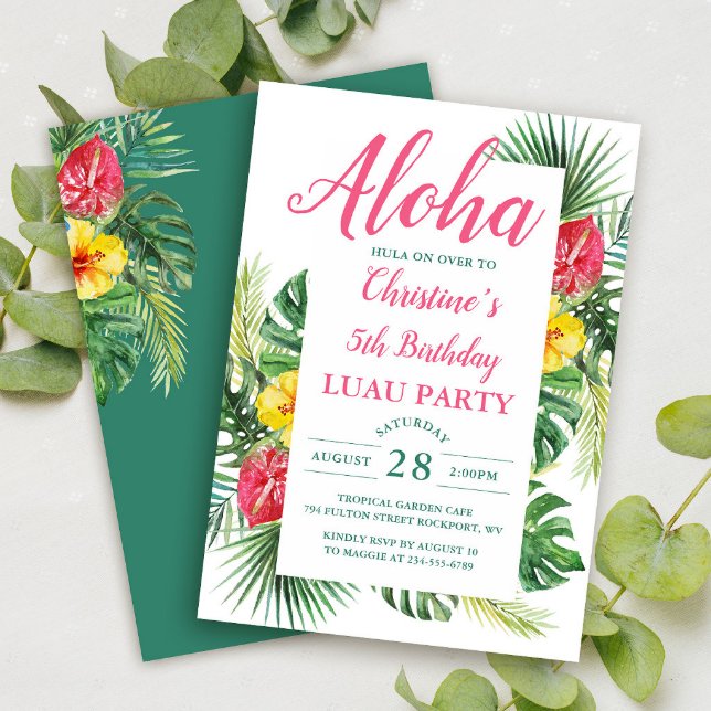 Aloha Tropical Floral Luau Birthday Party Invitation