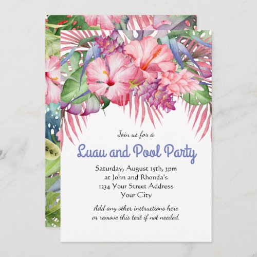 Aloha Tropical Floral Luau Pool Party Invitation
