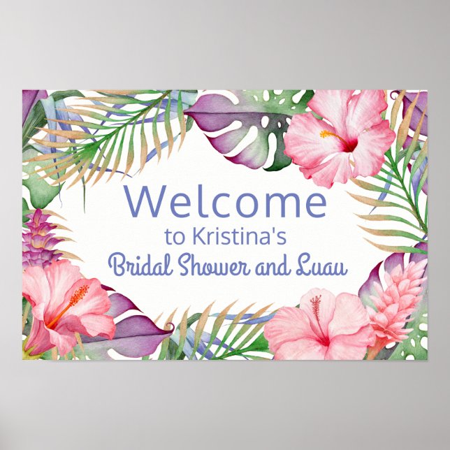 Aloha Tropical Floral Luau Welcome Sign (Front)
