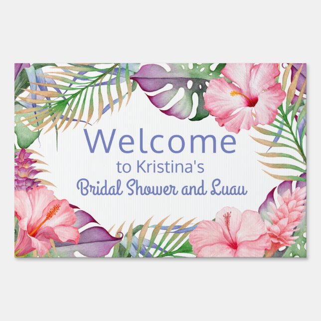 Aloha Tropical Floral Luau Welcome Yard Sign (Back)