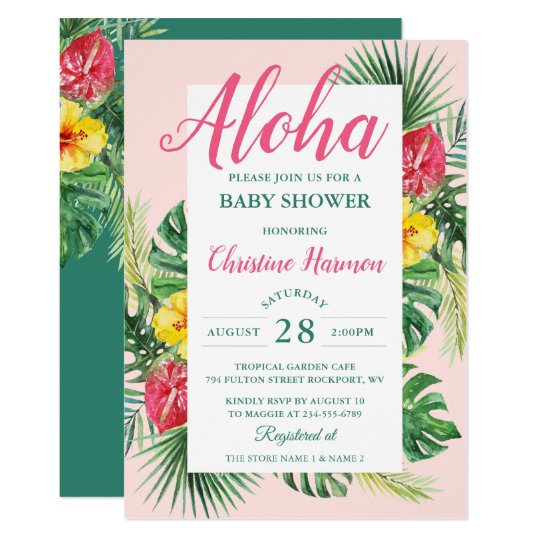 Aloha Tropical Floral Pink Baby Shower Invitation | Zazzle.com