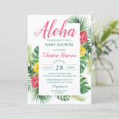 Aloha Tropical Floral Pink Baby Shower Invitation (Standing Front)