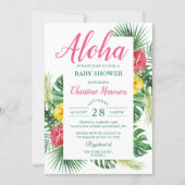 Aloha Tropical Floral Pink Baby Shower Invitation (Front)