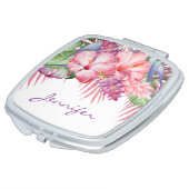 Aloha Tropical Floral with Monogram Compact Mirror (Turned)