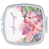 Aloha Tropical Floral with Monogram Compact Mirror (Side)