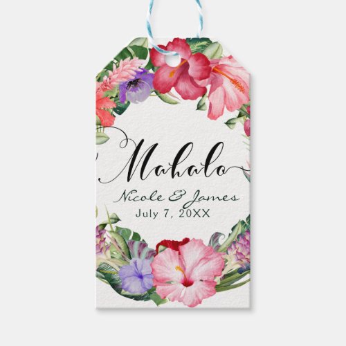 Aloha Tropical Floral Wreath Luau Wedding Party Gift Tags