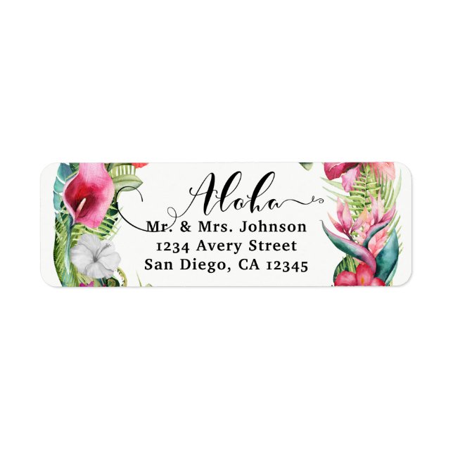 Aloha Tropical Floral Wreath Luau Wedding Party Label (Front)
