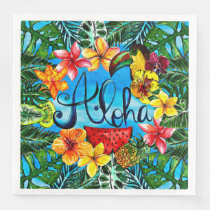 Aloha - Tropical Flower Food and Summer Design Paper Dinner Napkins