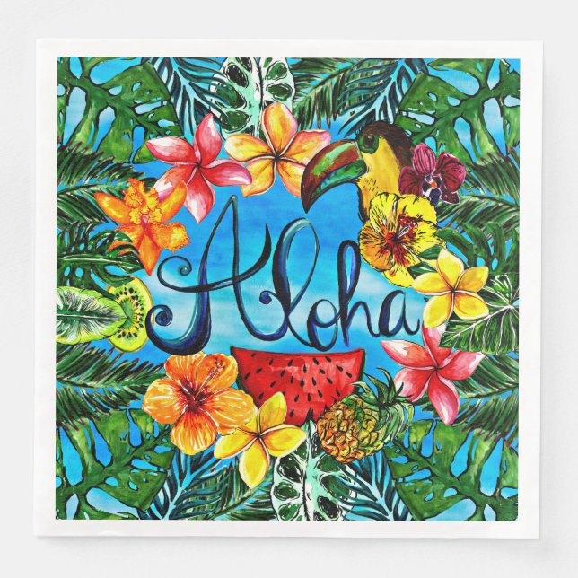 Aloha - Tropical Flower Food and Summer Design Paper Dinner Napkins (Front)