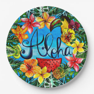 Aloha - Tropical Flower Food and Summer Design Paper Plates