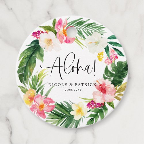 Aloha Tropical Flowers and Greenery Wedding Favor Tags