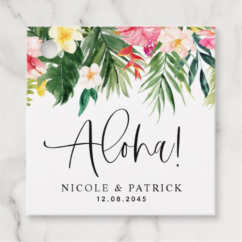 Aloha Tropical Flowers and Greenery Wedding Favor Tags