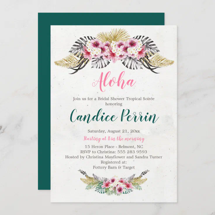 Aloha Tropical Flowers Bridal Shower Invitation Zazzle