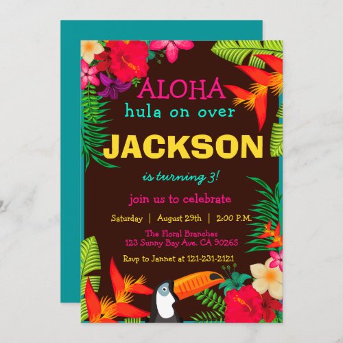 Aloha Tropical Flowers Hibiscus luau Birthday Invitation