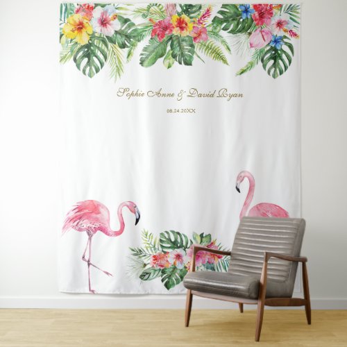 Aloha Tropical Flowers Wedding Photo Booth Prop Tapestry
