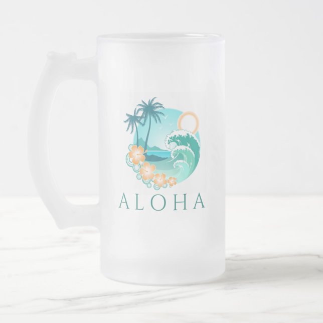 Aloha Tropical Frosted Glass Beer Mug (Left)