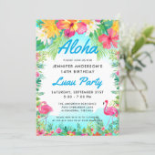Aloha Tropical Fun Flamingo Luau Party Birthday Invitation (Standing Front)