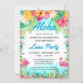 Aloha Tropical Fun Flamingo Luau Party Birthday Invitation (Front)