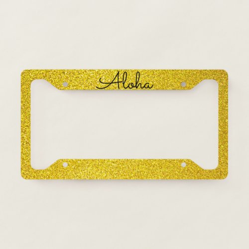 Aloha Tropical Glittery Gold Golden Yellow Sparkle License Plate Frame