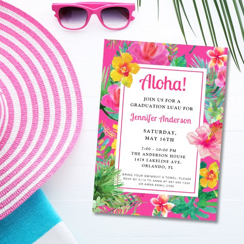 Aloha Tropical Graduation Luau Party Invitation