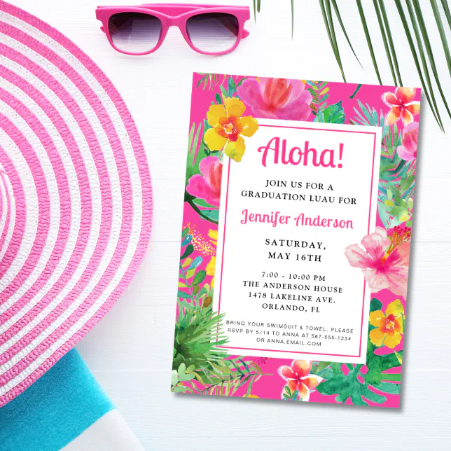 Aloha Tropical Graduation Luau Party Invitation | Zazzle