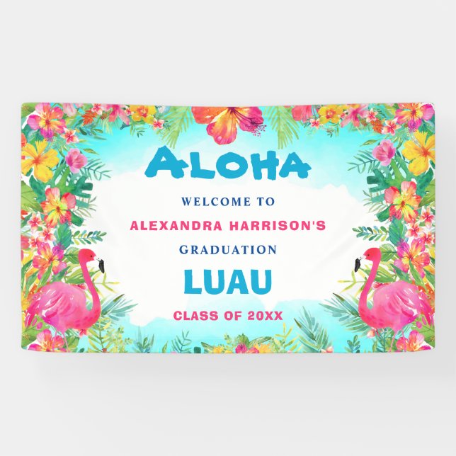 Aloha Tropical Graduation Luau Party Welcome  Banner (Horizontal)