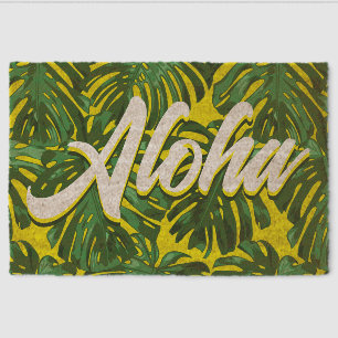 Aloha Tropical Green Yellow Palm Leaves Coir Fiber Doormat