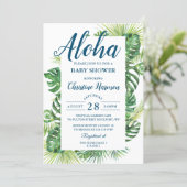 Aloha Tropical Greenery Blue Baby Shower Invitation (Standing Front)