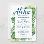 Aloha Tropical Greenery Blue Baby Shower Invitation (Front)