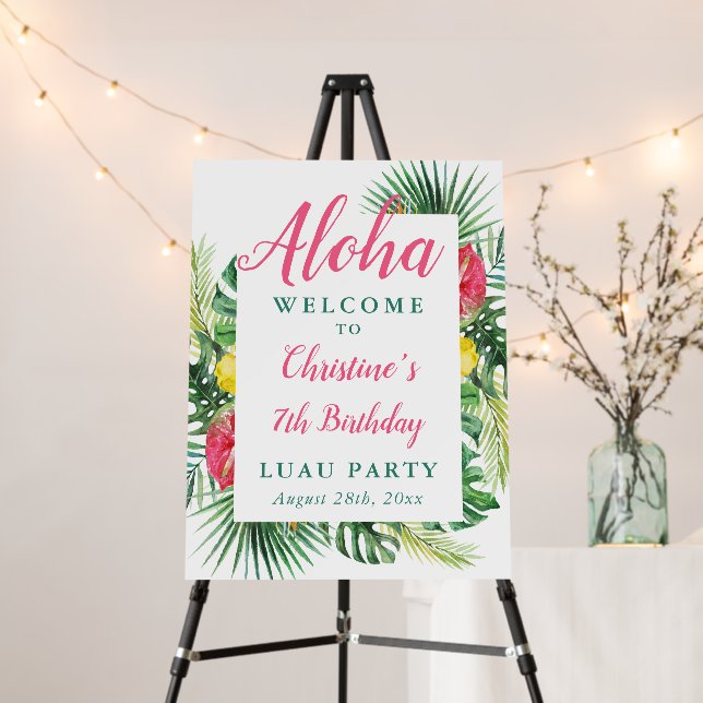 Aloha Tropical Greenery Floral Birthday Welcome Foam Board (In Situ (Stand))