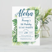 Aloha Tropical Greenery Luau Birthday Party Invitation (Standing Front)