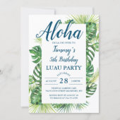 Aloha Tropical Greenery Luau Birthday Party Invitation (Front)
