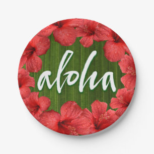 Aloha Tropical Hawaii Luau Hibiscus Leaves Flower Paper Plates