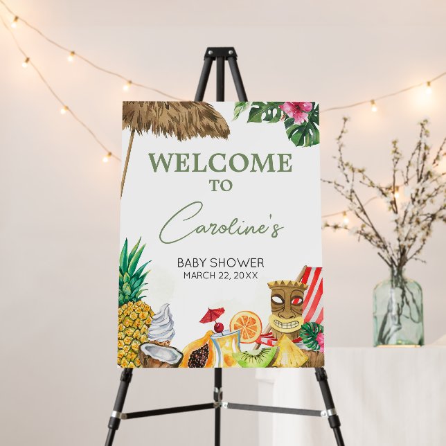 Aloha Tropical Hawaiian Baby Shower Welcome Sign (In Situ (Stand))
