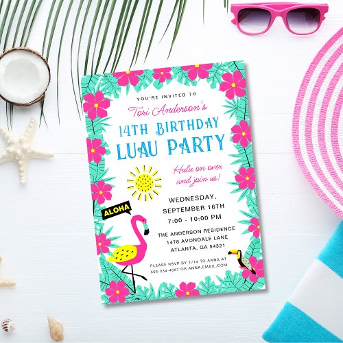 Aloha Tropical Hawaiian Birthday Luau Party Invitation