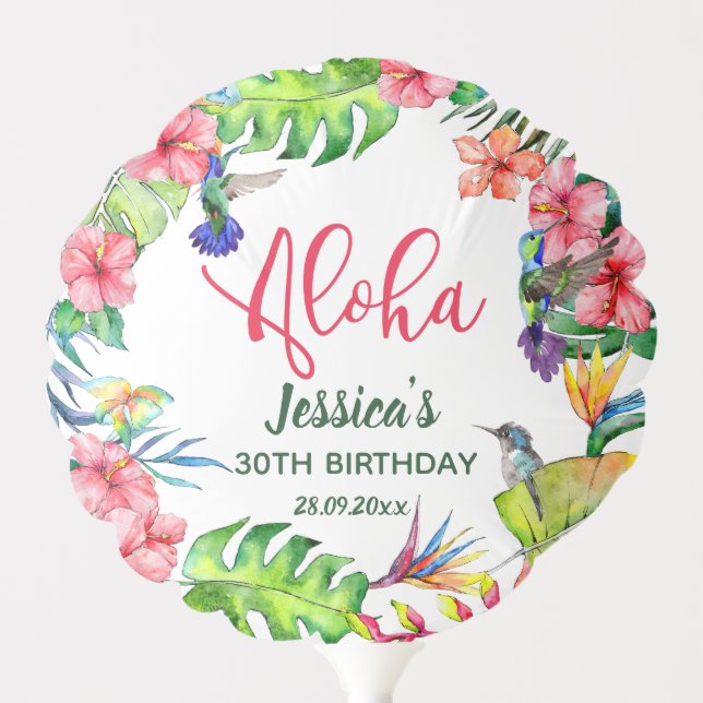 Aloha Tropical Hawaiian Hibiscus Birthday Party Balloon (Front)