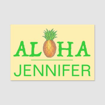 Aloha Tropical Hawaiian Island Luau Pineapple Name Tag by rebeccaheartsny at Zazzle