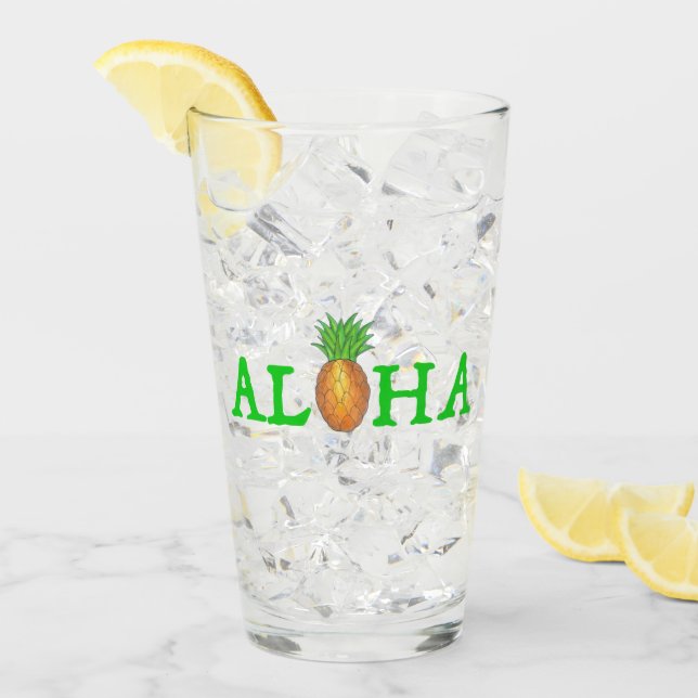ALOHA Tropical Hawaiian Island Pineapple Fruit Glass (Front Ice)