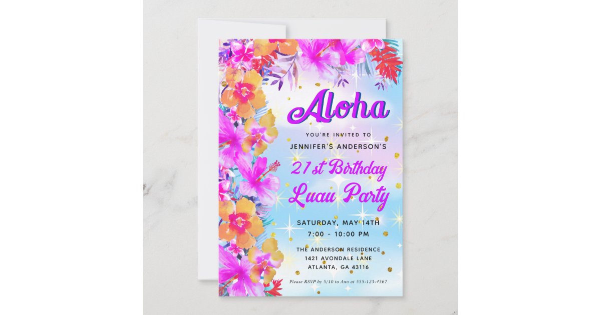 Aloha Tropical Hawaiian Luau Birthday Party Invitation Zazzle