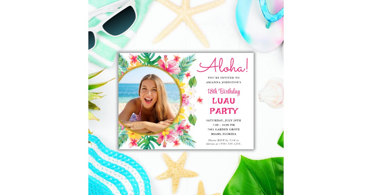 Aloha Tropical Hawaiian Luau Birthday Photo Invitation | Zazzle