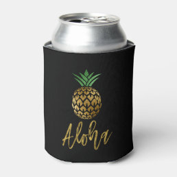 Aloha Tropical Hawaiian Pineapple Wedding Black Can Cooler