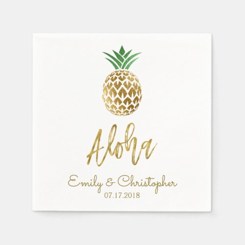 Aloha Tropical Hawaiian Pineapple Wedding White Napkins