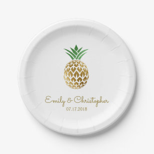 Aloha Tropical Hawaiian Pineapple Wedding White Paper Plates