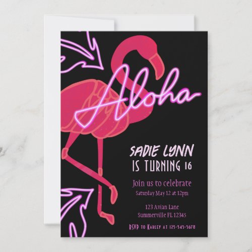 Aloha Tropical Hawaiian Sixteenth Birthday Invitation