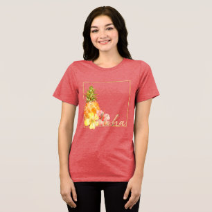 Aloha Tropical Hibiscus Floral Pineapple Tri-Blend Shirt