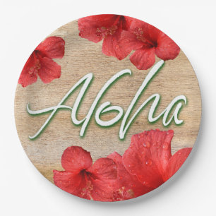 Aloha - Tropical Hibiscus Flower Hawaii Luau Paper Plates