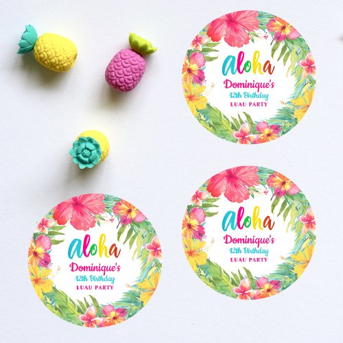 Aloha Tropical Hibiscus Flower Luau Birthday Classic Round Sticker